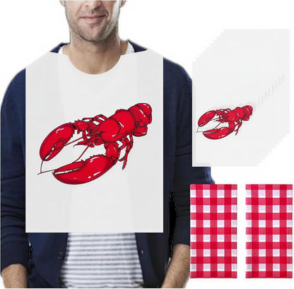 VoyaBliss 30 Pcs Lobster Disposable Bibs and 2 Pcs 54 x 108 Inch Plastic Red and White Gingham Checkered Tablecloths Seafood Boil Party Supplies, Crawfish Boil Party Supplies for BBQ Picnic Barbecue