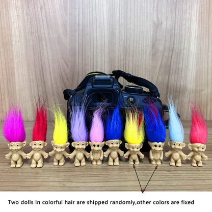 10PCS Mini troll Dolls, Assorted Hair Colors Vintage troll Dolls Action Figures 1.2 Cake Toppers Chromatic Adorable Cute Little Guys Collection, School Project, Arts Crafts, Party Favors