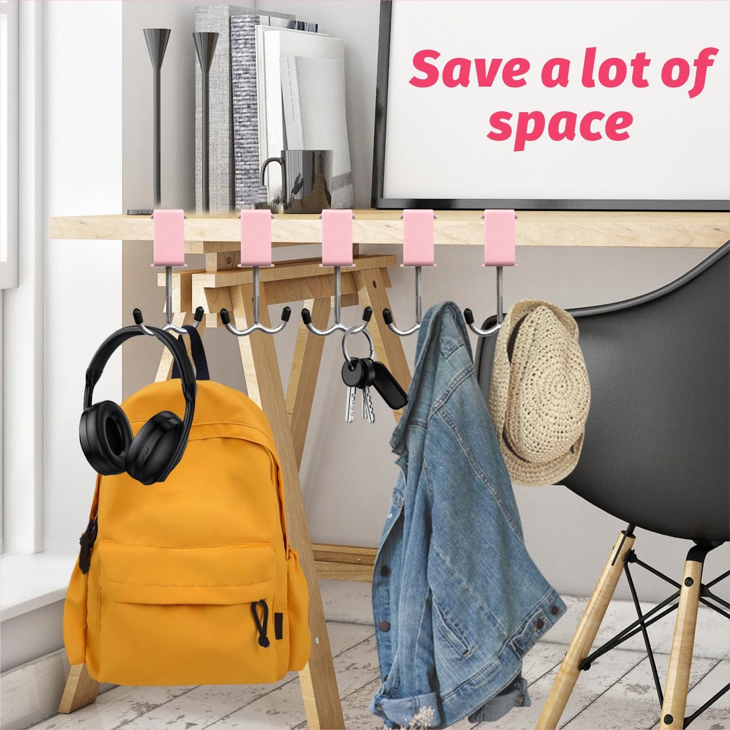 VoyaBliss 5 Pcs Desk Mount Bag Holder Hook Clamp Adjustable 0.5-4cm Purse Hanger for Table Bag Holder for Table for Hanging Bags Headphone Black