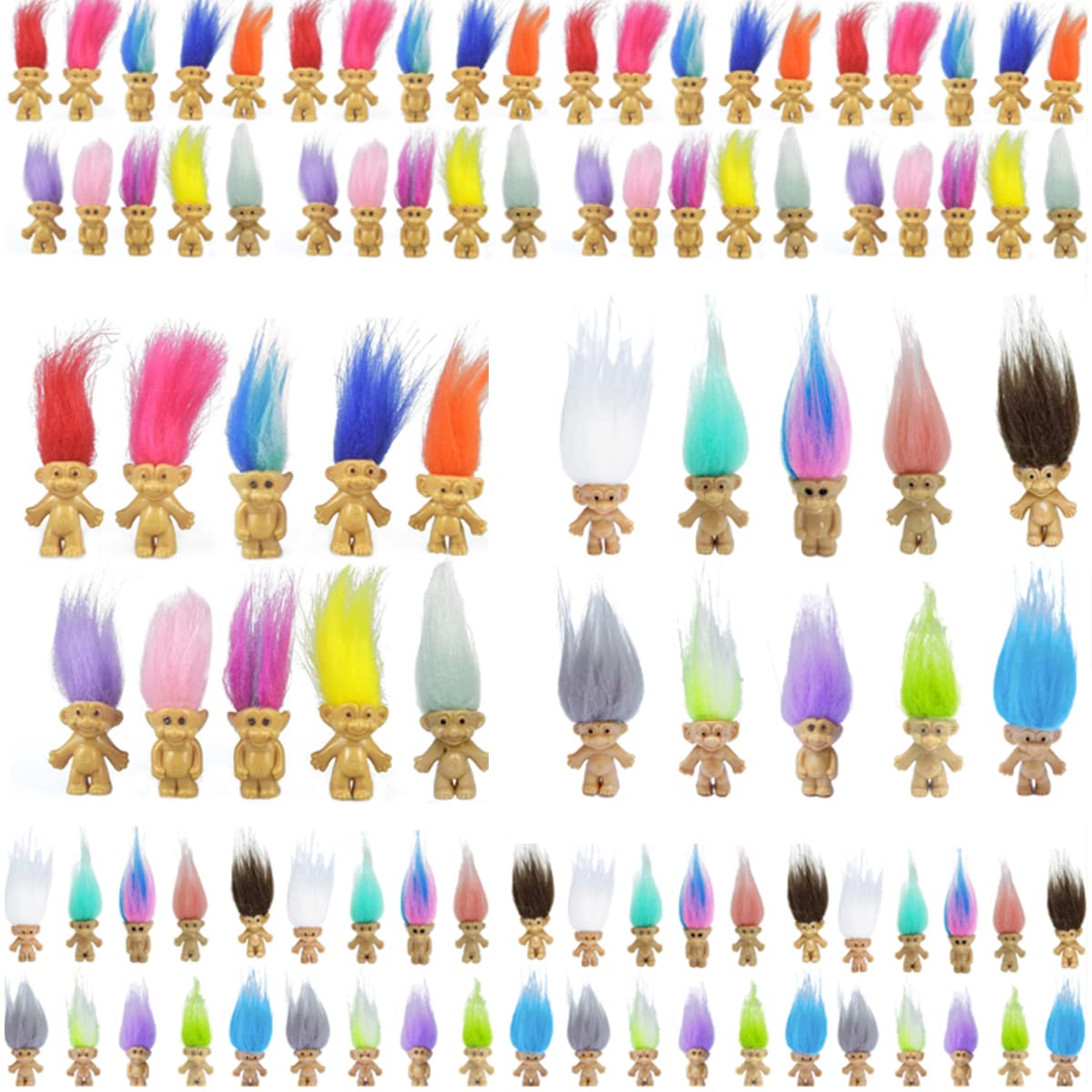 Yintlilocn 20PCS Mini Troll Dolls, PVC Vintage Troll Dolls Mini Action Figures 1.2 Cake Toppers Chromatic Adorable Cute Little Guys Collection, School Project, Arts Crafts, Party Favors