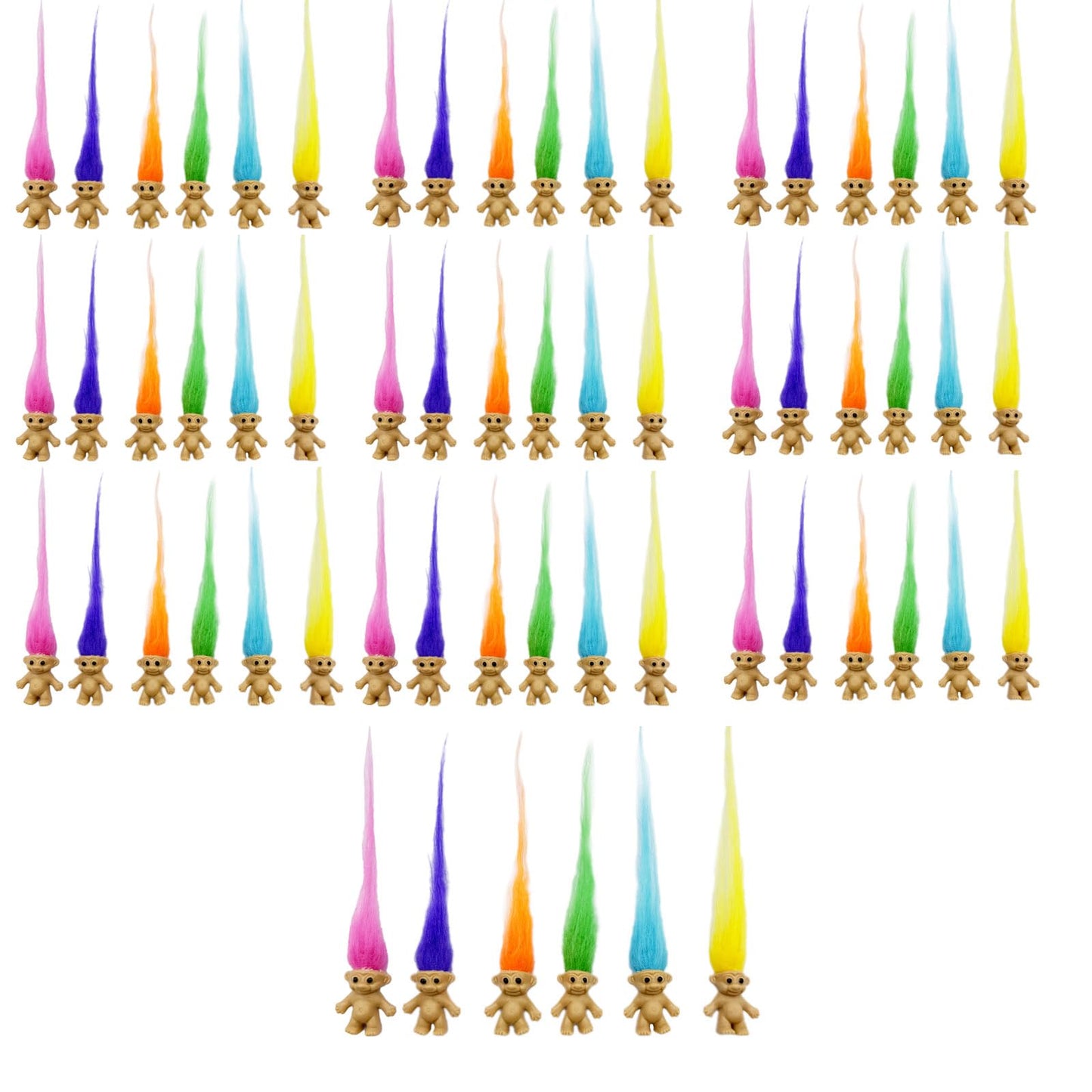 30pcs Long-haired Mini Troll Dolls, Assorted Hair Colors, 0.78 Bodies, 2 Hair. Cake Toppers, Action Figures, School Project, Arts and Crafts, Party Favors