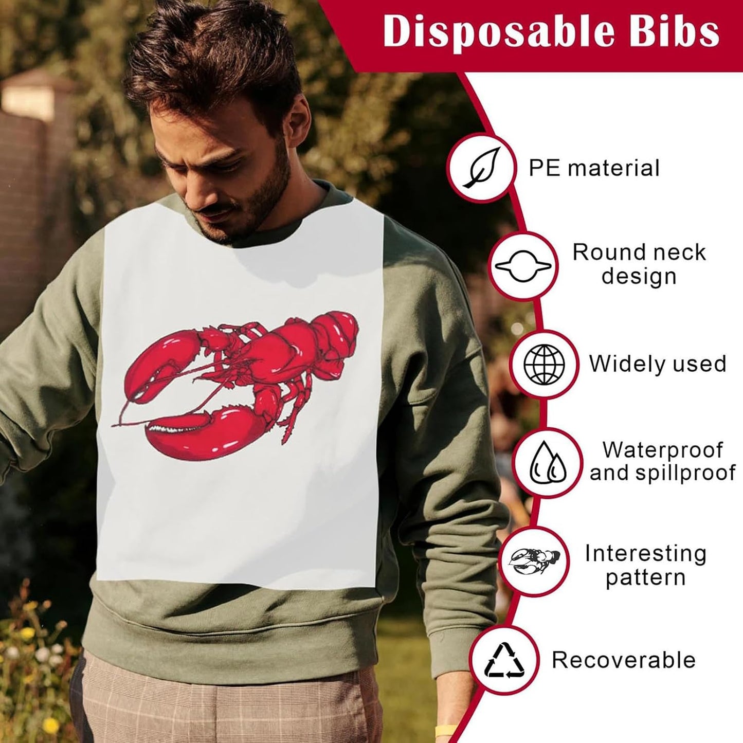 VoyaBliss 30 Pcs Lobster Disposable Bibs and 2 Pcs 54 x 108 Inch Plastic Red and White Gingham Checkered Tablecloths Seafood Boil Party Supplies, Crawfish Boil Party Supplies for BBQ Picnic Barbecue