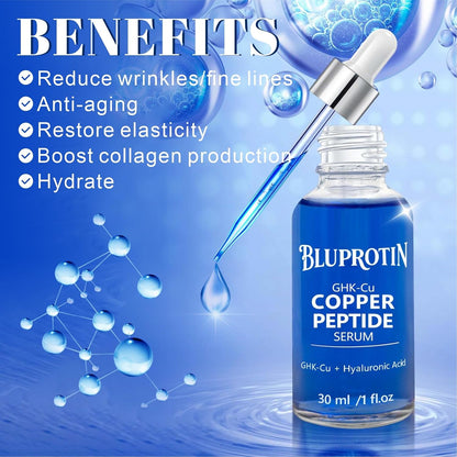 BLUPROTIN Copper Peptides Serum for Face,ghk-cu peptide serum | GHK-CU Peptide with Propylene Glycol&Copper Tripeptide-1&Hyaluronic acid, Anti-Aging Anti-Wrinkle Moisturizing 30ml