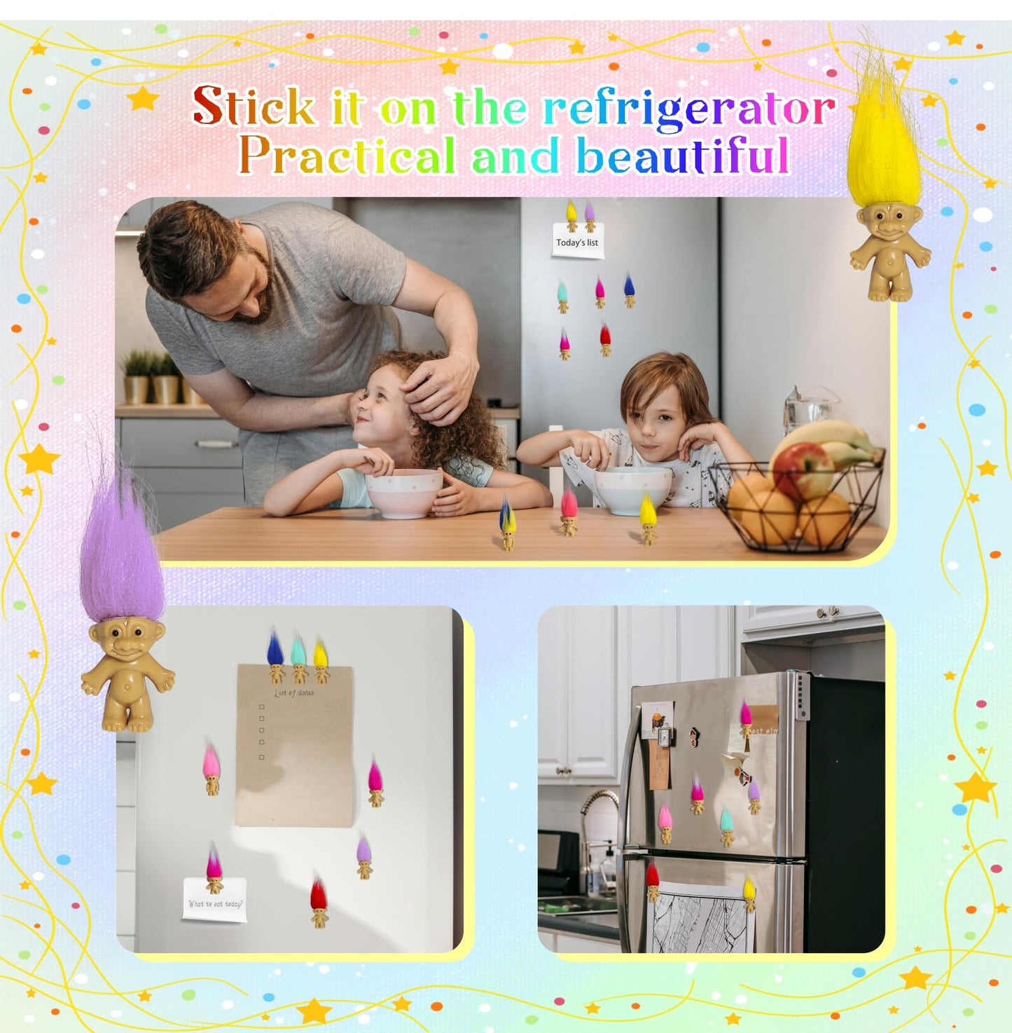 Yintlilocn 10pcs Mini Troll Dolls Magnets for Fridge | Mini Lucky troll doll Magnets for efrigerator Decoration Kitchen Locker Kitchen Office (Color A)