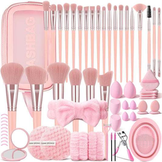 Brown Makeup Brushes Set Professional 63Pcs with Case Premium Synthetic for Foundation Concealer Blush Eyeshadow Powder Contour Makeup Brush Kit Face Eye Make up Brushes & Tools