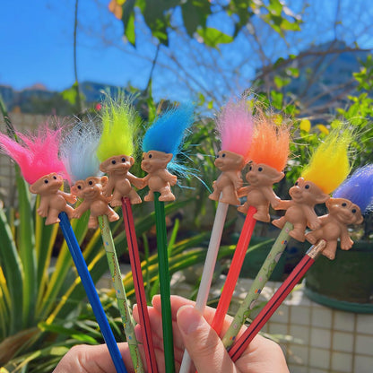Yintlilocn 8pcs Mini Troll Pencil Toppers with Hair, Vintage Lucky Troll Dolls Pencil Topper(pencils not included)