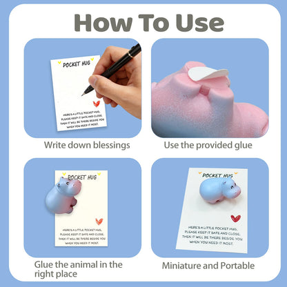 VoyaBliss 10 Sets Pocket Hug Card Encouragement Cards and Motivational Gifts Stuffers for Coworkers Hippo Decor Mini Resin Hippos Birthday Card