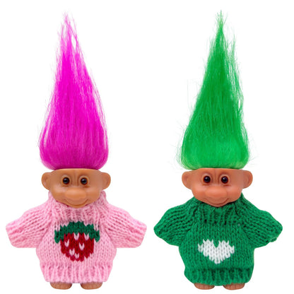 2pcs Vintage Lucky Troll Dolls Assorted Hair Colors Chromatic Adorable for Collections, School Project, Arts and Crafts, Party Favors (style-03)