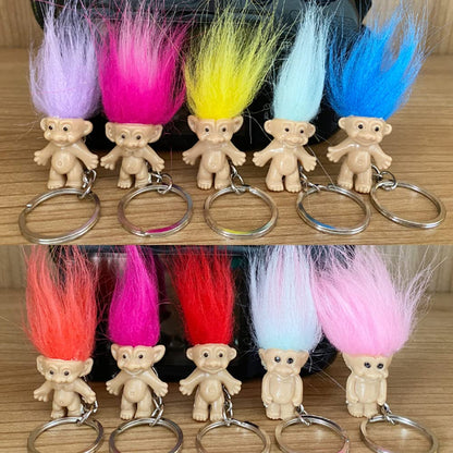 Yintlilocn 10Pack Cute troll doll Key ring Crazy Colour Hair Figurine Kids Toy Party Decoration mini troll Dolls Keychain Key holder