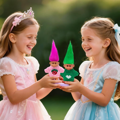 2pcs Vintage Lucky Troll Dolls Assorted Hair Colors Chromatic Adorable for Collections, School Project, Arts and Crafts, Party Favors (style-03)