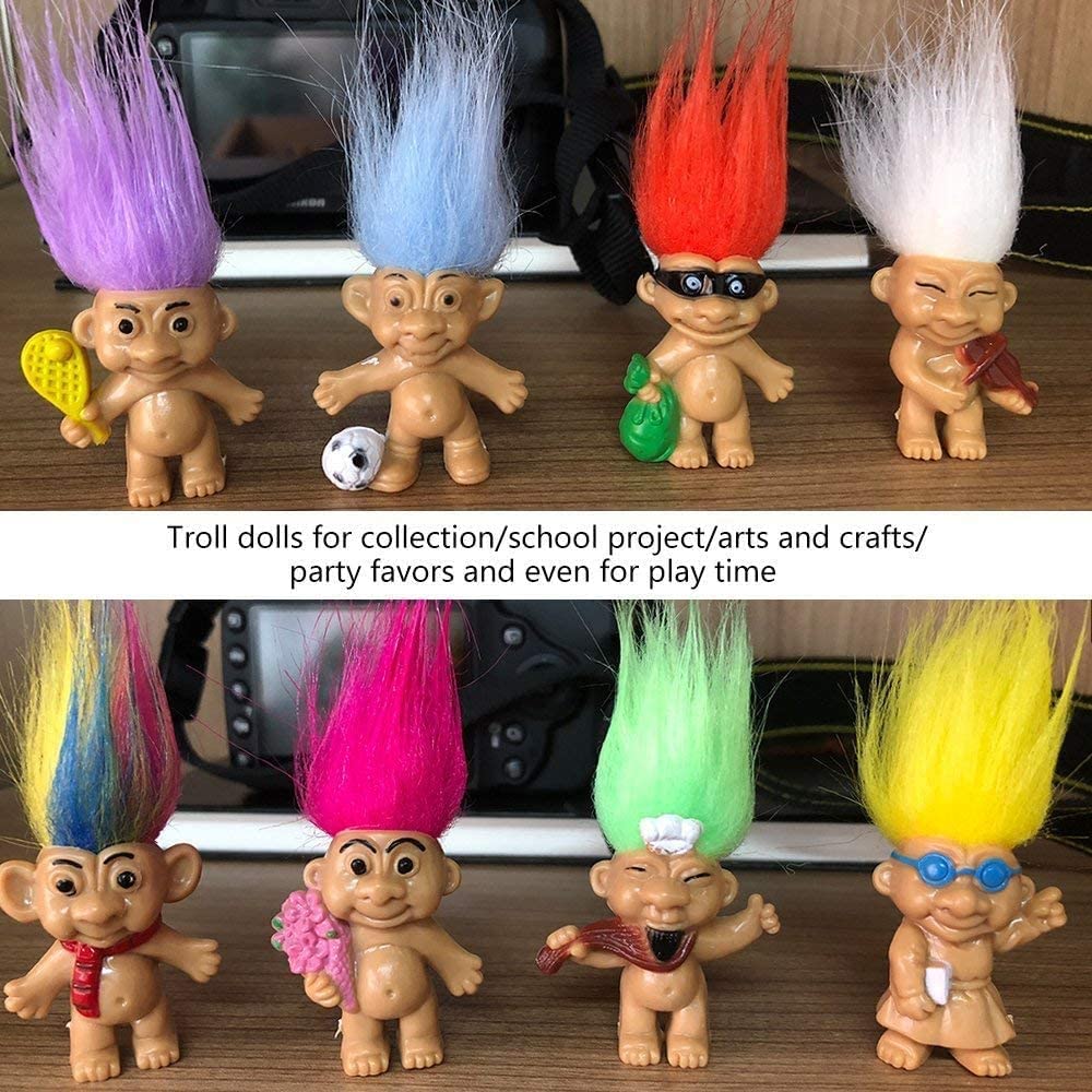 Mini Troll Dolls PVC Vintage Action Figures Cake Toppers Chromatic Adorable Cute Little Guys Collection, School Project, Arts Crafts, Party Favors (20pack-A)