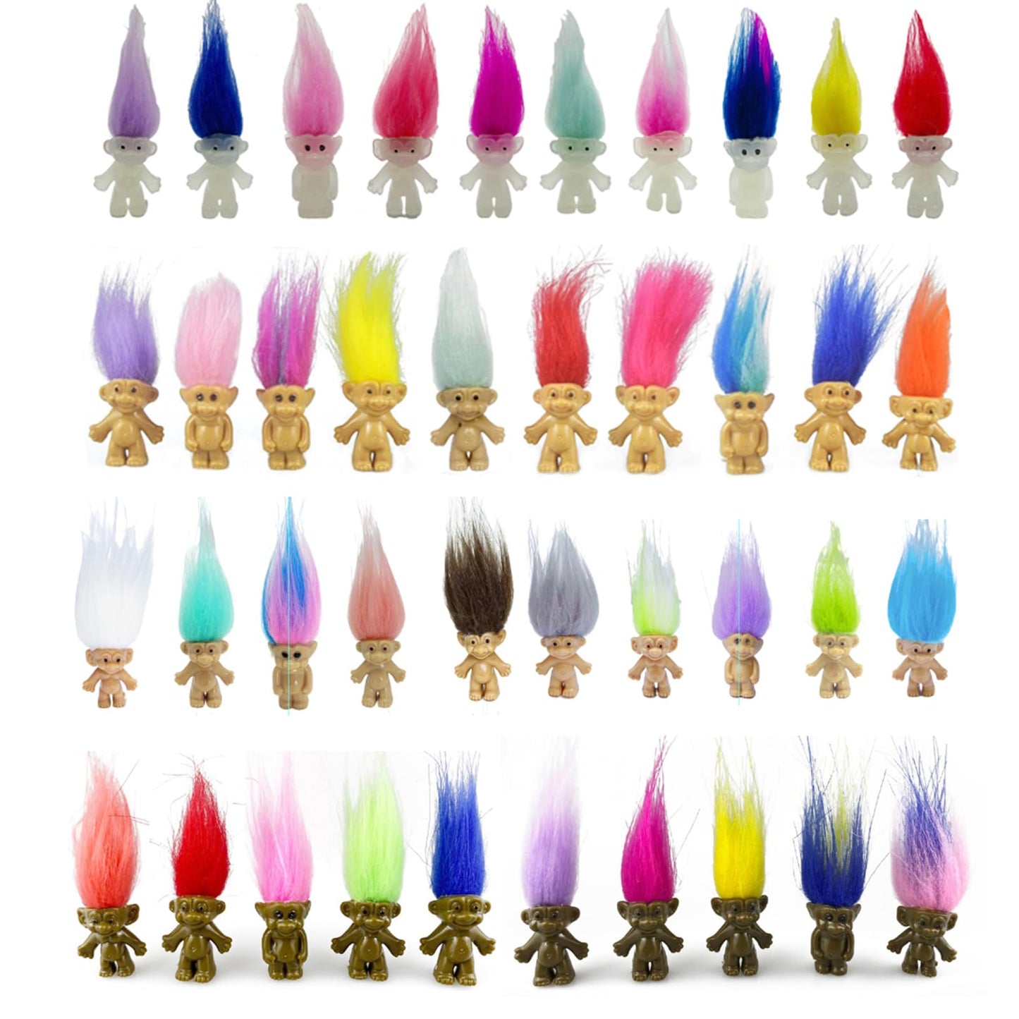 30pcs Luminous Mini Troll Dolls Glow in The Dark Vintage Action Figures Troll Dolls 1.2 Bodies, 2.3 Hair. Cake Toppers School Project, Arts and Crafts (30pcs)