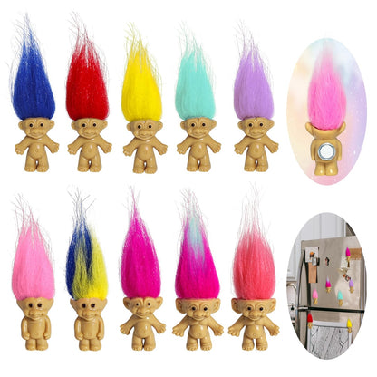 Yintlilocn 10pcs Mini Troll Dolls Magnets for Fridge | Mini Lucky troll doll Magnets for efrigerator Decoration Kitchen Locker Kitchen Office (Color A)