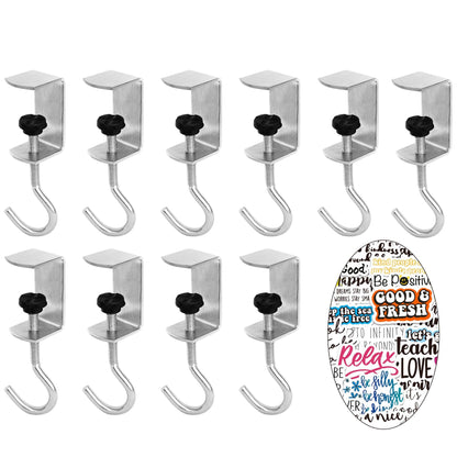 VoyaBliss 10Pcs Adjustable Purse Hooks Heavy Duty J Clamp Hooks Bag Hanger for Table, Bag Holder for Table with 10pcs Phrase Stickers,for Desk Key Backpack(Black)