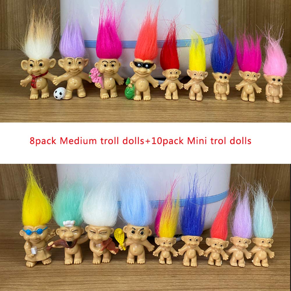 18packs Retro Troll Dolls Set,PVC Vintage Troll Doll Chromatic Adorable for Collections, School Project, Arts and Crafts, Party Favors. (Style2-18packs)