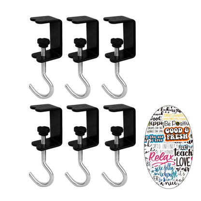 VoyaBliss 10Pcs Adjustable Purse Hooks Heavy Duty J Clamp Hooks Bag Hanger for Table, Bag Holder for Table with 10pcs Phrase Stickers,for Desk Key Backpack(Black)