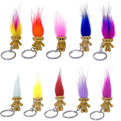 Yintlilocn 10Pack Cute troll doll Key ring Crazy Colour Hair Figurine Kids Toy Party Decoration mini troll Dolls Keychain Key holder