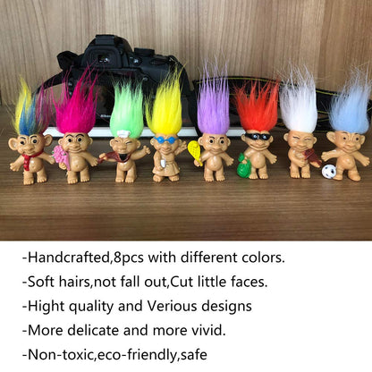8PCS Troll Dolls, 80s' PVC Vintage Troll Doll Action Figures Chromatic Adorable for Collections, School Project, Arts and Crafts, Party Favors