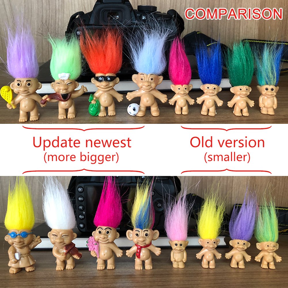 8PCS Troll Dolls, 80s' PVC Vintage Troll Doll Action Figures Chromatic Adorable for Collections, School Project, Arts and Crafts, Party Favors