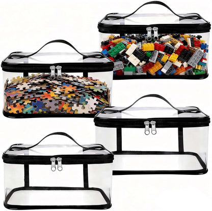 VoyaBliss 4 Packs Clear Toy Storage Bags with Zipper,Waterproof Transparent PVC Toy Organizer Case for Toys,Kids Toy Storage for Building Blocks/Puzzle/Kids Books【Black】