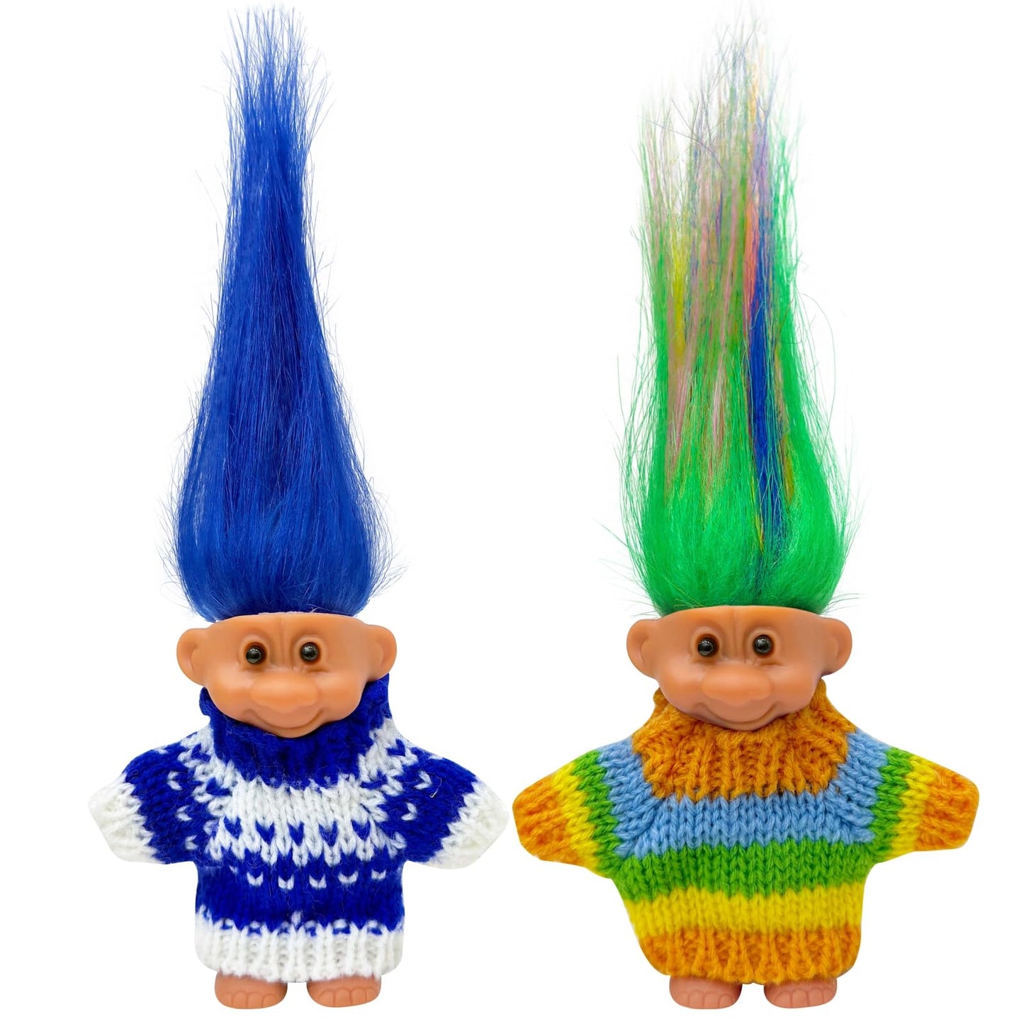 2pcs Vintage Lucky Troll Dolls Assorted Hair Colors Chromatic Adorable for Collections, School Project, Arts and Crafts, Party Favors (style-03)