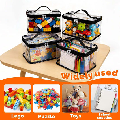 VoyaBliss 4 Packs Clear Toy Storage Bags with Zipper,Waterproof Transparent PVC Toy Organizer Case for Toys,Kids Toy Storage for Building Blocks/Puzzle/Kids Books【Black】