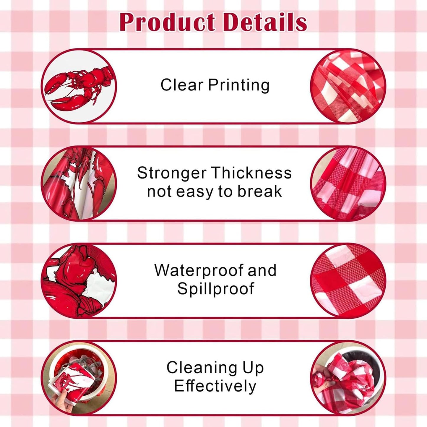 VoyaBliss 30 Pcs Lobster Disposable Bibs and 2 Pcs 54 x 108 Inch Plastic Red and White Gingham Checkered Tablecloths Seafood Boil Party Supplies, Crawfish Boil Party Supplies for BBQ Picnic Barbecue
