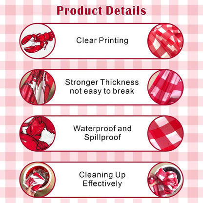 VoyaBliss 30 Pcs Lobster Disposable Bibs and 2 Pcs 54 x 108 Inch Plastic Red and White Gingham Checkered Tablecloths Seafood Boil Party Supplies, Crawfish Boil Party Supplies for BBQ Picnic Barbecue