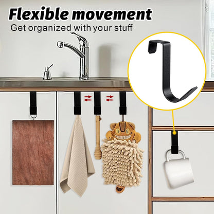 VoyaBliss 20Pcs Over The Door Hooks,Stainless Steel Door Hanger Hooks for Kitchen Christmas Wreath Clothes, Single Hanging Hooks for Organizer Holder Back Door Hanger【Black】