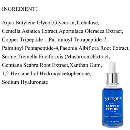 BLUPROTIN Copper Peptides Serum for Face,ghk-cu peptide serum | GHK-CU Peptide with Propylene Glycol&Copper Tripeptide-1&Hyaluronic acid, Anti-Aging Anti-Wrinkle Moisturizing 30ml