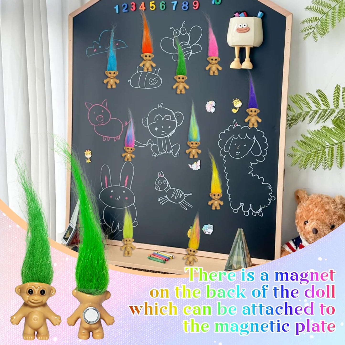 Yintlilocn 10pcs Mini Troll Dolls Magnets for Fridge | Mini Lucky troll doll Magnets for efrigerator Decoration Kitchen Locker Kitchen Office (Color A)