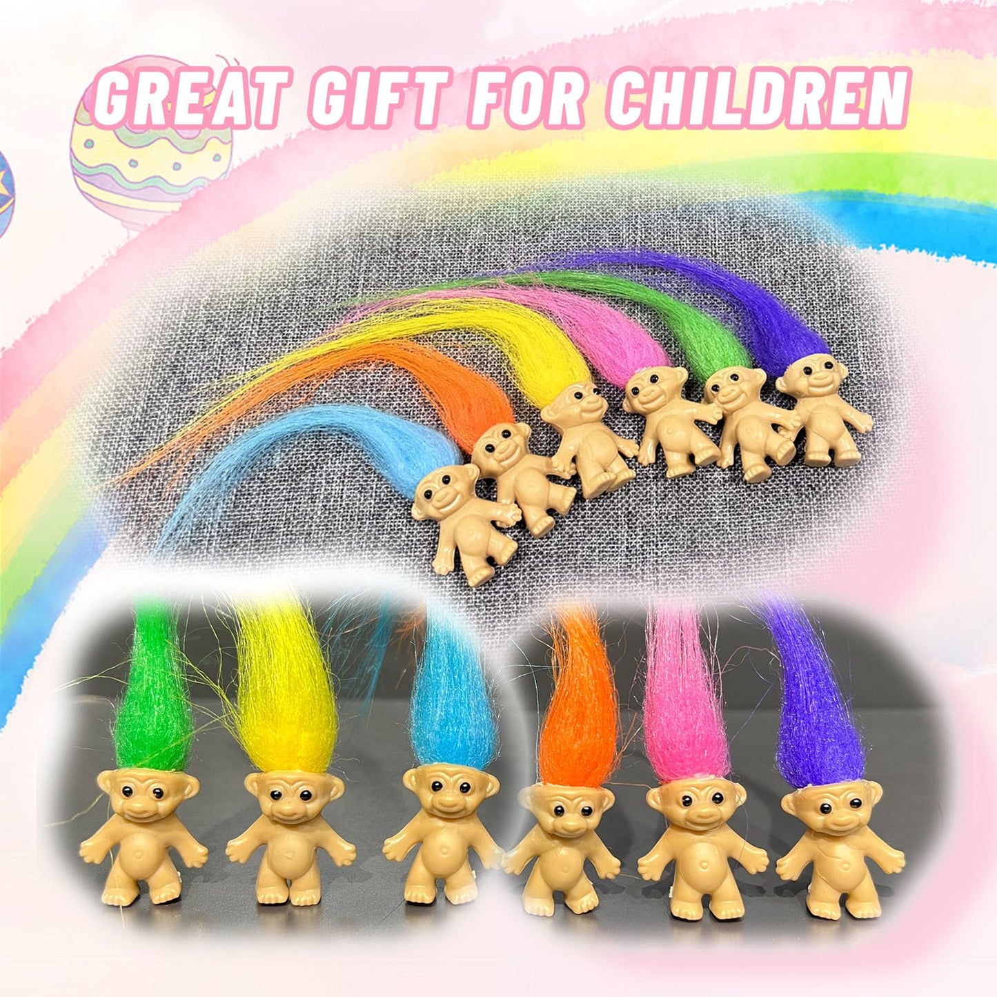 30pcs Long-haired Mini Troll Dolls, Assorted Hair Colors, 0.78 Bodies, 2 Hair. Cake Toppers, Action Figures, School Project, Arts and Crafts, Party Favors
