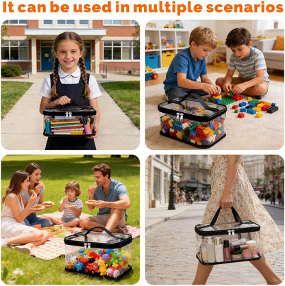 VoyaBliss 4 Packs Clear Toy Storage Bags with Zipper,Waterproof Transparent PVC Toy Organizer Case for Toys,Kids Toy Storage for Building Blocks/Puzzle/Kids Books【Black】