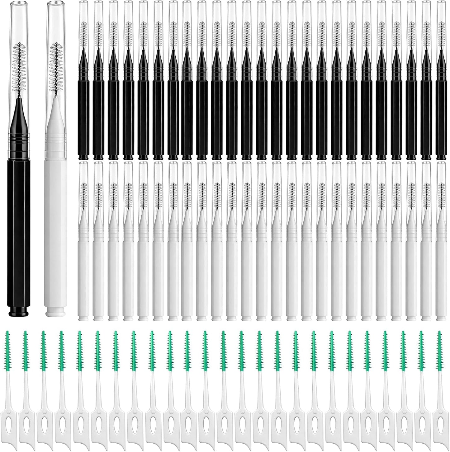 VoyaBliss 300Pcs Interdental Brushes for Braces | Bristled Toothpicks Flossers for Plaque Removal, Disposable Oral Flossing Tool for Teeth Cleaning (Black+Green, 0.6mm/0.7mm)