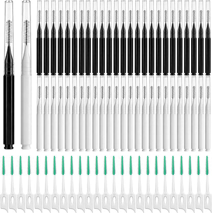 VoyaBliss 300Pcs Interdental Brushes for Braces | Bristled Toothpicks Flossers for Plaque Removal, Disposable Oral Flossing Tool for Teeth Cleaning (Black+Green, 0.6mm/0.7mm)