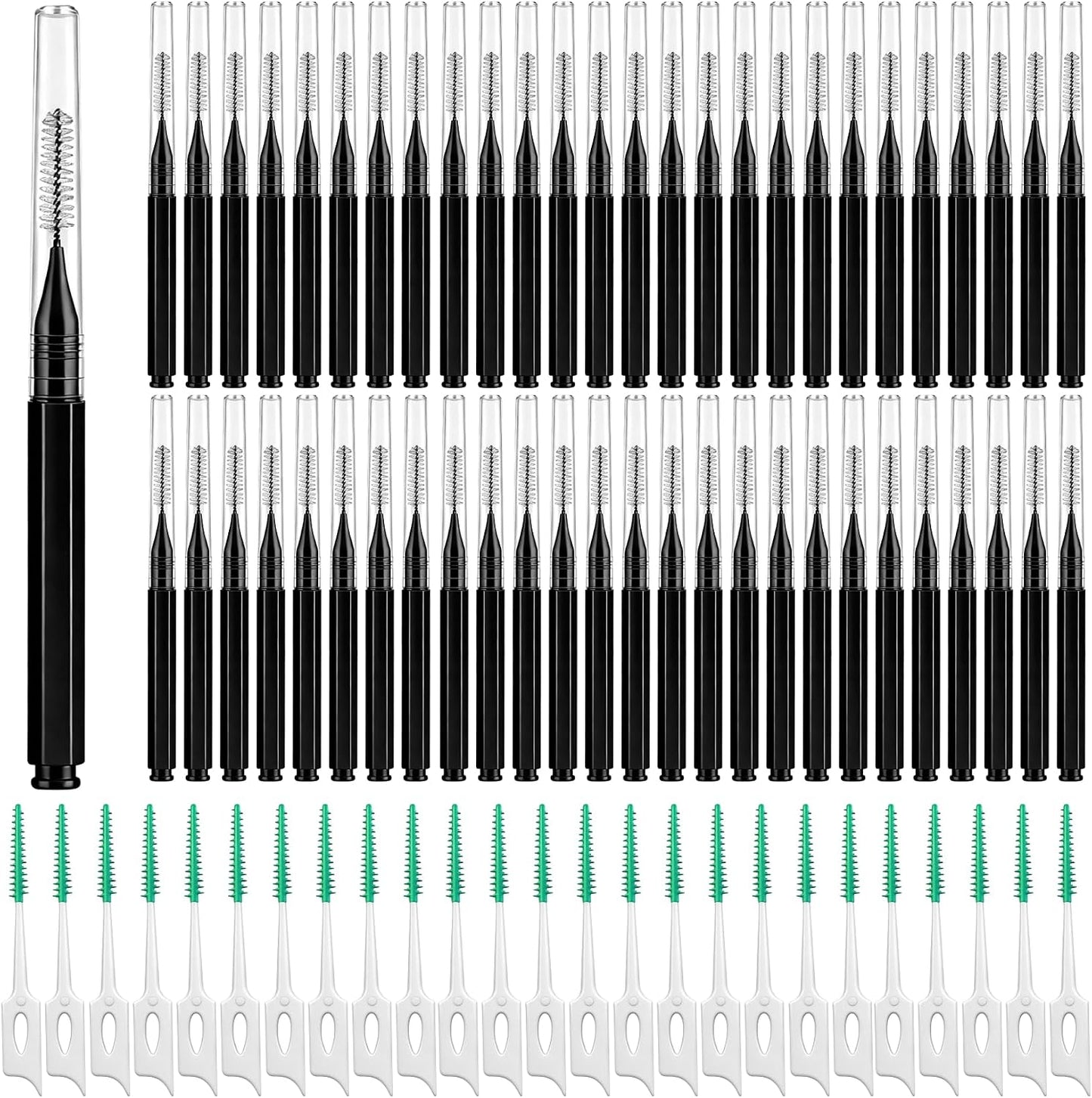 VoyaBliss 300Pcs Interdental Brushes for Braces | Bristled Toothpicks Flossers for Plaque Removal, Disposable Oral Flossing Tool for Teeth Cleaning (Black+Green, 0.6mm/0.7mm)