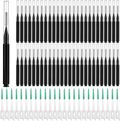 VoyaBliss 300Pcs Interdental Brushes for Braces | Bristled Toothpicks Flossers for Plaque Removal, Disposable Oral Flossing Tool for Teeth Cleaning (Black+Green, 0.6mm/0.7mm)