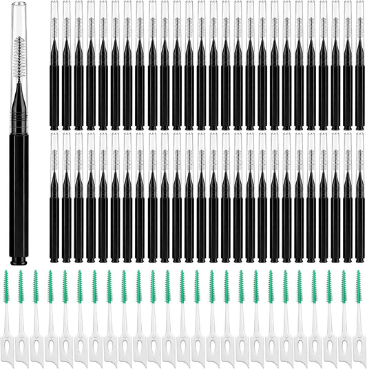 VoyaBliss 300Pcs Interdental Brushes for Braces | Bristled Toothpicks Flossers for Plaque Removal, Disposable Oral Flossing Tool for Teeth Cleaning (Black+Green, 0.6mm/0.7mm)