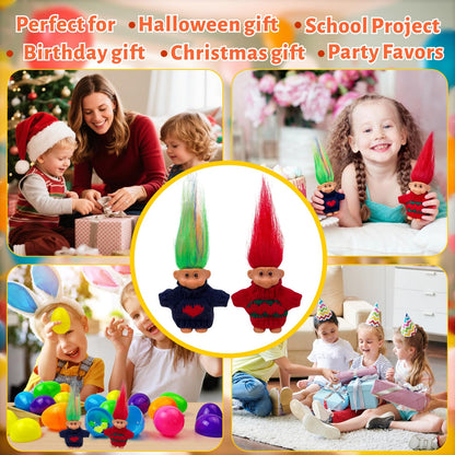 2pcs Vintage Lucky Troll Dolls Assorted Hair Colors Chromatic Adorable for Collections, School Project, Arts and Crafts, Party Favors (style-03)