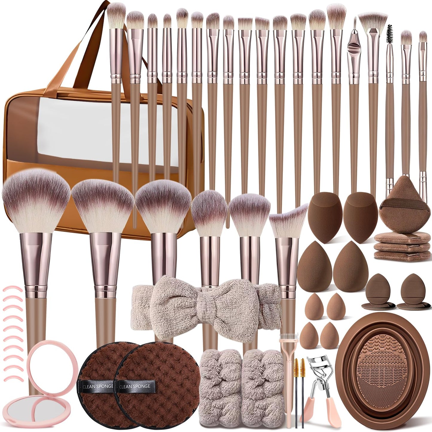 Brown Makeup Brushes Set Professional 63Pcs with Case Premium Synthetic for Foundation Concealer Blush Eyeshadow Powder Contour Makeup Brush Kit Face Eye Make up Brushes & Tools
