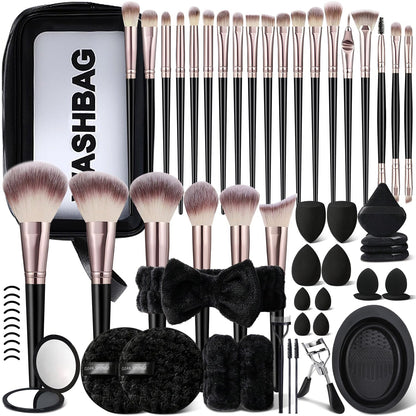 Brown Makeup Brushes Set Professional 63Pcs with Case Premium Synthetic for Foundation Concealer Blush Eyeshadow Powder Contour Makeup Brush Kit Face Eye Make up Brushes & Tools