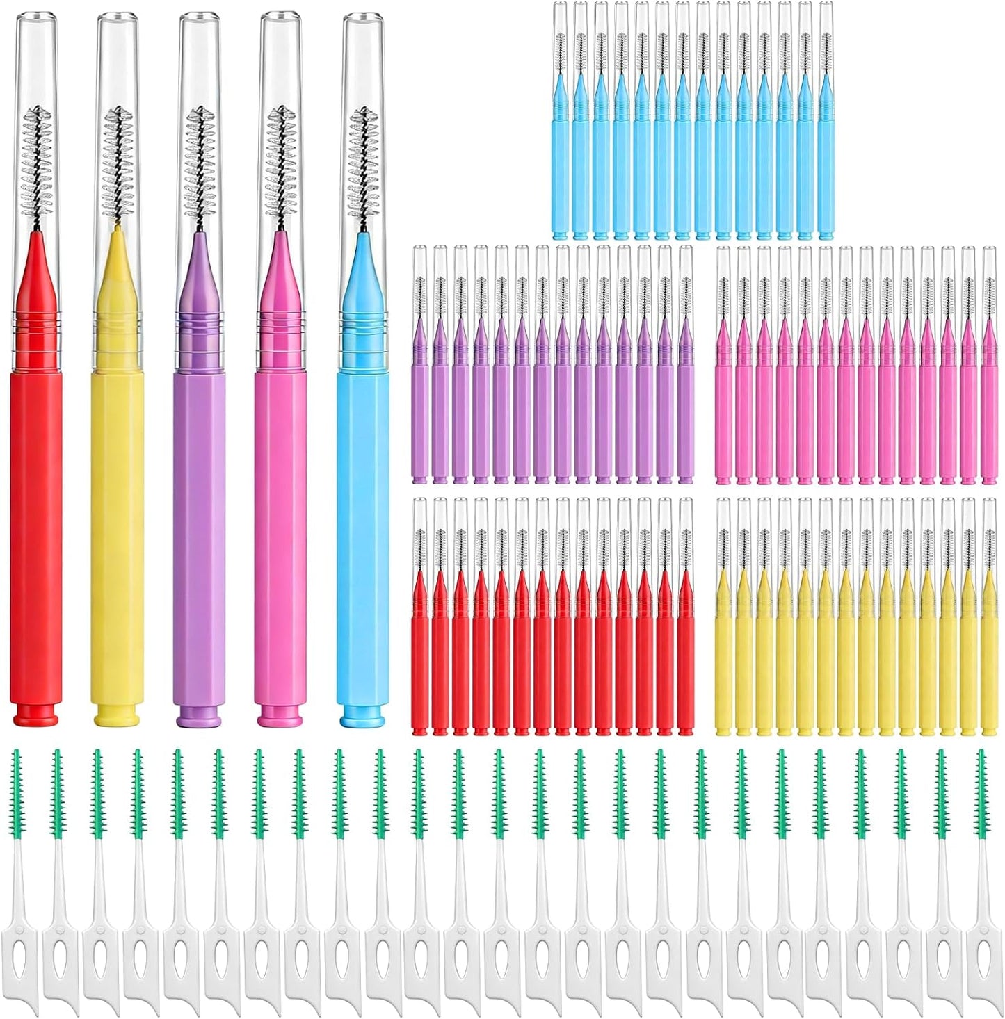 VoyaBliss 300Pcs Interdental Brushes for Braces | Bristled Toothpicks Flossers for Plaque Removal, Disposable Oral Flossing Tool for Teeth Cleaning (Black+Green, 0.6mm/0.7mm)