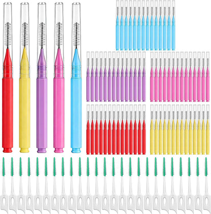 VoyaBliss 300Pcs Interdental Brushes for Braces | Bristled Toothpicks Flossers for Plaque Removal, Disposable Oral Flossing Tool for Teeth Cleaning (Black+Green, 0.6mm/0.7mm)