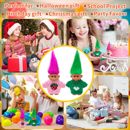 2pcs Vintage Lucky Troll Dolls Assorted Hair Colors Chromatic Adorable for Collections, School Project, Arts and Crafts, Party Favors (style-03)